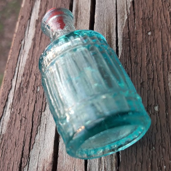 Vintage Glass Bottle with Lid Blue Art Glass Mini Dollhouse Wheaton Root Bitters - Picture 10 of 14
